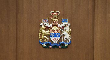 OSHAWA -- Coat of arms at the Durham Region Courthouse. April 27, 2016.
