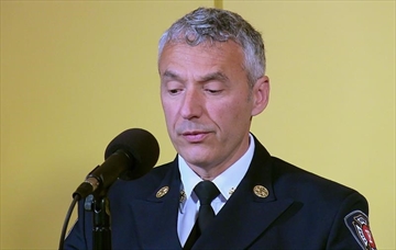 Director of Fire and Emergency Services Ted Ruiter addresses media during a news conference in Fernie, B.C., on Thursday, October 19, 2017. Ruiter said that the bodies of three men have been removed from an ice arena after a deadly ammonia leak on Tuesday set off a local state of emergency in Fernie. THE CANADIAN PRESS/Lauren Krugel