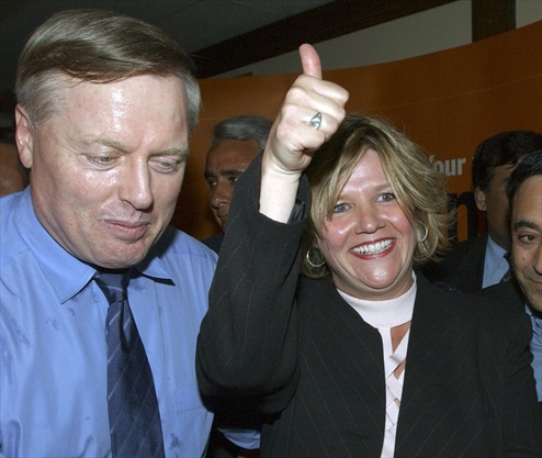 Ontario NDP leader Howard Hampton with Andrea Horwath after she was elected as an MPP for Hamilton East in a by-election Thursday, May 13, 2004.