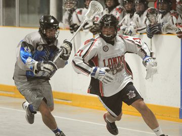 Blue Devils Chris Wilman goes to the outside around Niagara defender Derek Merza
