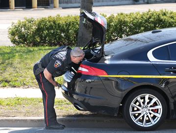 PICKERING — A two-vehicle accident in west Pickering has closed a portion of Kingston Road.The accident happened near Rosebank Road and involved two cars, including a black Jaguar. Durham Regional Police report wires have been knocked down.The Durham Regional Police K9 Unit was also at the scene. April 24, 2017.