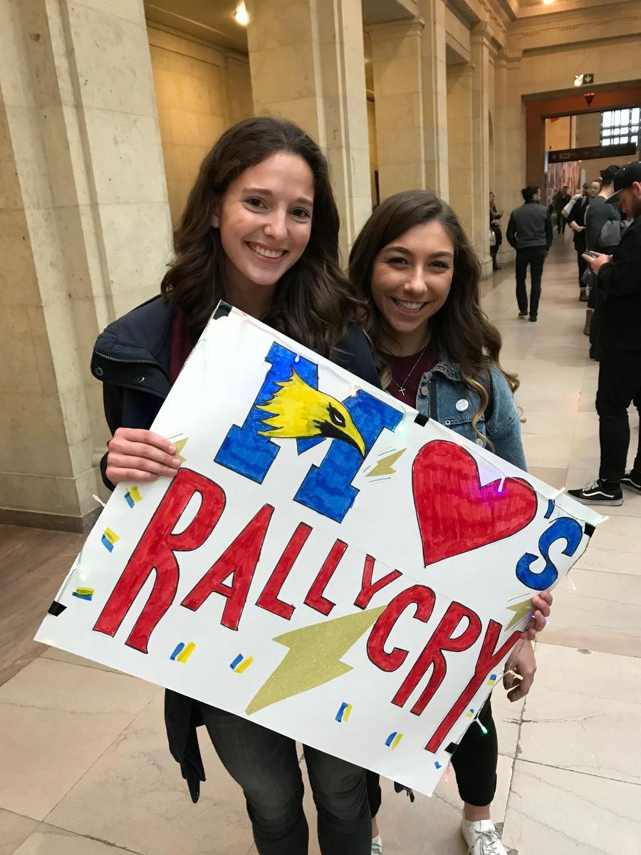 McMaster University students Jessie Faber (left) and Cristina Abbatangelo at Union Station in Toronto for Arkells pop-up event. 