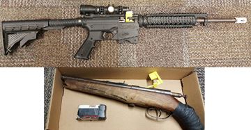 Police seized a .22 caliber Mossberg rifle and .22 caliber sawed-off rifle from inside a stolen pick-up truck located in Whitby on March 10. Two men from Windsor are facing multiple charges.