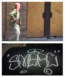 WHITBY -- Durham police are trying to identify a man spotted tagging buildings in downtown Whitby Monday, May 9. Graffiti is a growing problem in the area, police say. May 2016