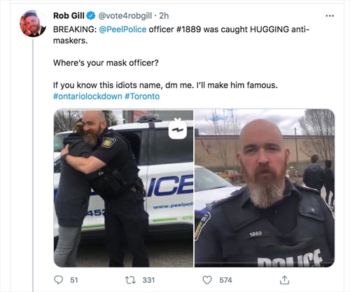 Peel Police Officer Suspended After Maskless Officer Hugs People In ...