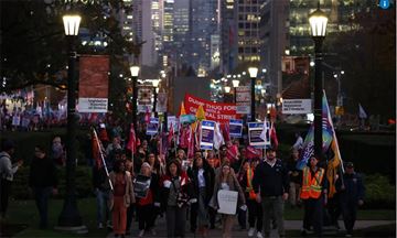 Education workers staged a protest in downtown Toronto on Tuesday evening over what they called the Ford government’s attack on basic labour freedoms in Ontario. The workers are poised to strike on Friday.