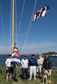 This year Canadian Power and Sail Squadrons, CPS-ECP, celebrate their 75th anniversary.  As part of the celebration, anniversary flags are journeying east and west across Canada. The flags will visit each squadron from the Atlantic to the Pacific. Past commanders and current members raised the flag at Sail Parry Sound’s mast near Beatty Wharf on June 15. Pictured above, from left, Larry Woolner, Terry Johnson, Horst Mattern, John Mason, and Gary Bauer.