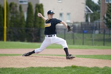 Luke Turino pitches for the Scarborough Stingers as they face Thronhill in the opening game of the 2013 season at Neilson Park April 28.