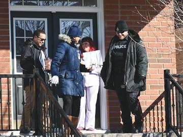 OSHAWA — Durham Regional Police Constable Steve Finnegan and volunteers Nate Nolan and Navjoti Mahajan were canvassing neighbourhoods in north Oshawa to talk to residents about recent property crimes. March 5, 2017