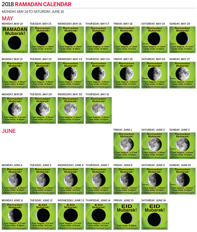 2018 Ramadan Calendar May 14June 16
