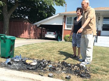 OSHAWA -- Taylor Avenue resident Alice Robertson awoke July 21 to find her recycling bin had been set on fire in the night. She called police and notified Oshawa Councillor Nester Pidwerbecki, who made sure she received a new bin and the mess was cleaned up. July 21, 2016