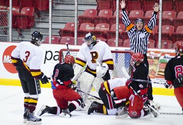 Michael Powers and Cardinal Newman face off during the Toronto District Catholic Athletic Association's Senior Boys hockey championship earlier this week.