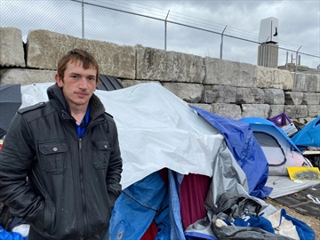Jordan at the Victoria Street encampment Tuesday. He hopes the Region of Waterloo will provide washrooms and water to unsheltered residents.