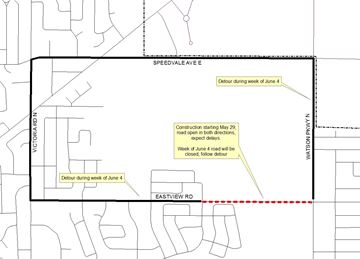 Paving work is being done on a stretch of Eastview Road for the next two weeks. Next week, part of Eastview will be closed to traffic.