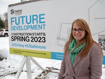 Meaghan Macdonald, executive director of Habitat for Humanity Northumberland (HFHN), unveiled HFHN's project for 2023 —  the building of seven townhouses at 4751 Hwy. 45 in Baltimore — on National Housing Day Nov. 22.