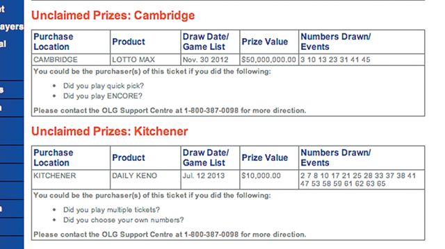 lotto 649 unclaimed prizes