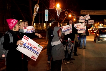 Peterborough Century 21 Lakers's supporters rally outside city hall in Peterborough, Ont. on Monday, Dec. 10, 2018. Supporters don't want to see the Lakers displaced while the floor at the Memorial Centre is repaired. They want council to explore another option.