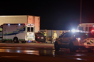 The driver of a black Acura is dead after his car crashed into a park tractor trailer on the Toronto-bound QEW at the Vineland scales Wednesday.