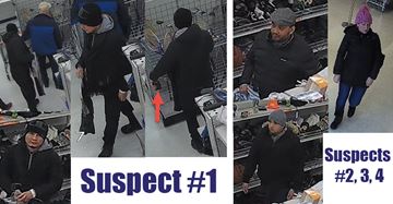 Durham police are looking for four suspects who engaged in a distraction theft of an elderly man's wallet at a Thickson Road retail outlet in Whitby.